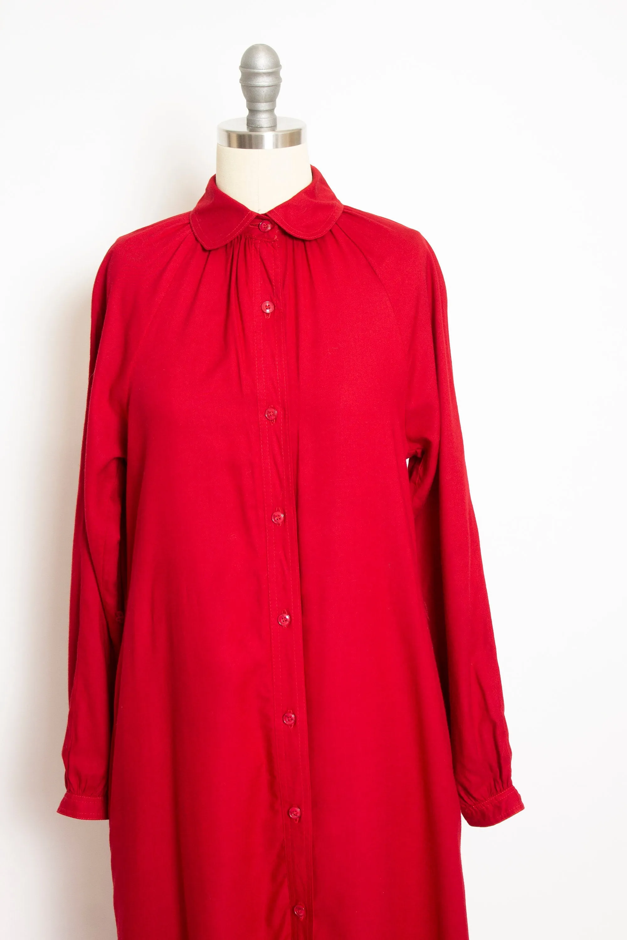 Vintage 1970s Dress Red Cotton Shirt Tent Day 70s Small S