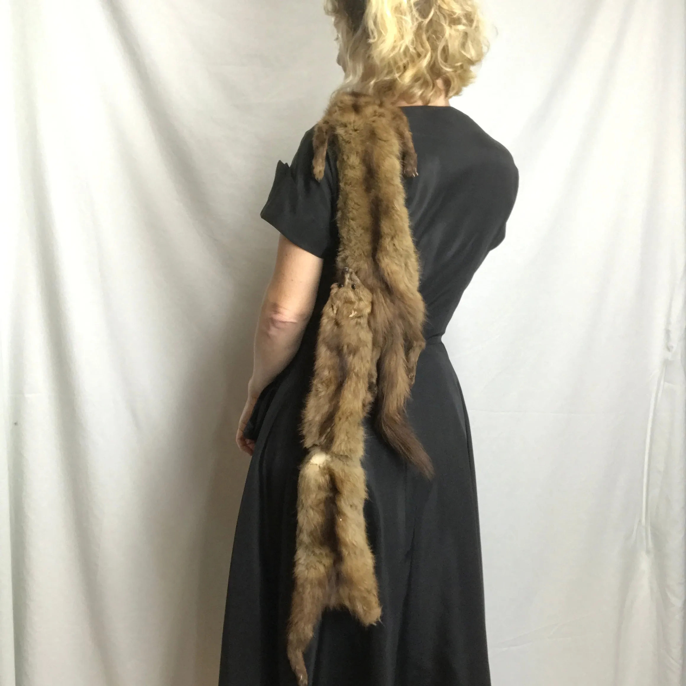 Vintage 30s 40s 50s Brown Fur Pelts Stole Clasp Scarf Wrap