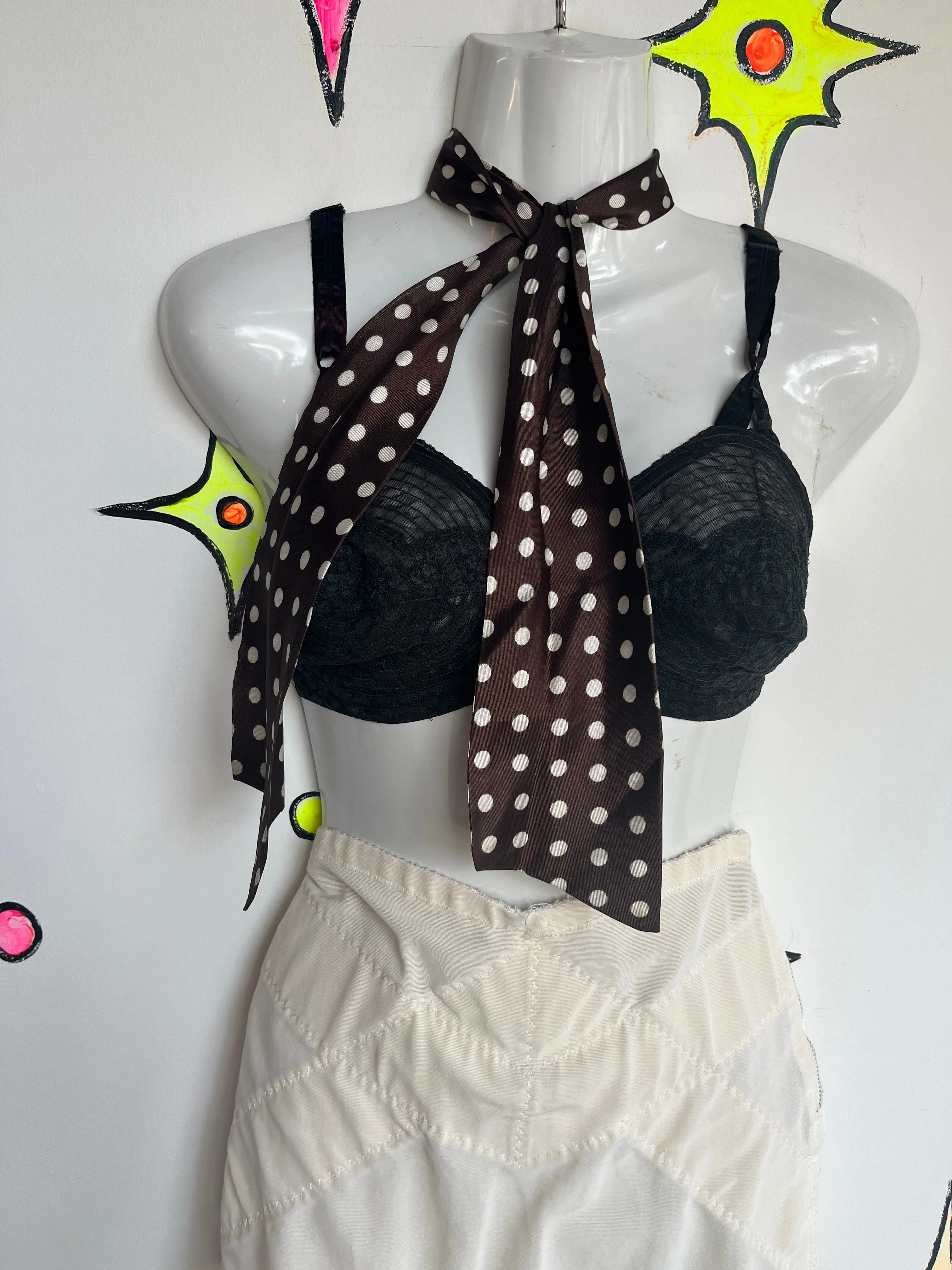 Vintage 60s Brown Long Polka Dot Scarf