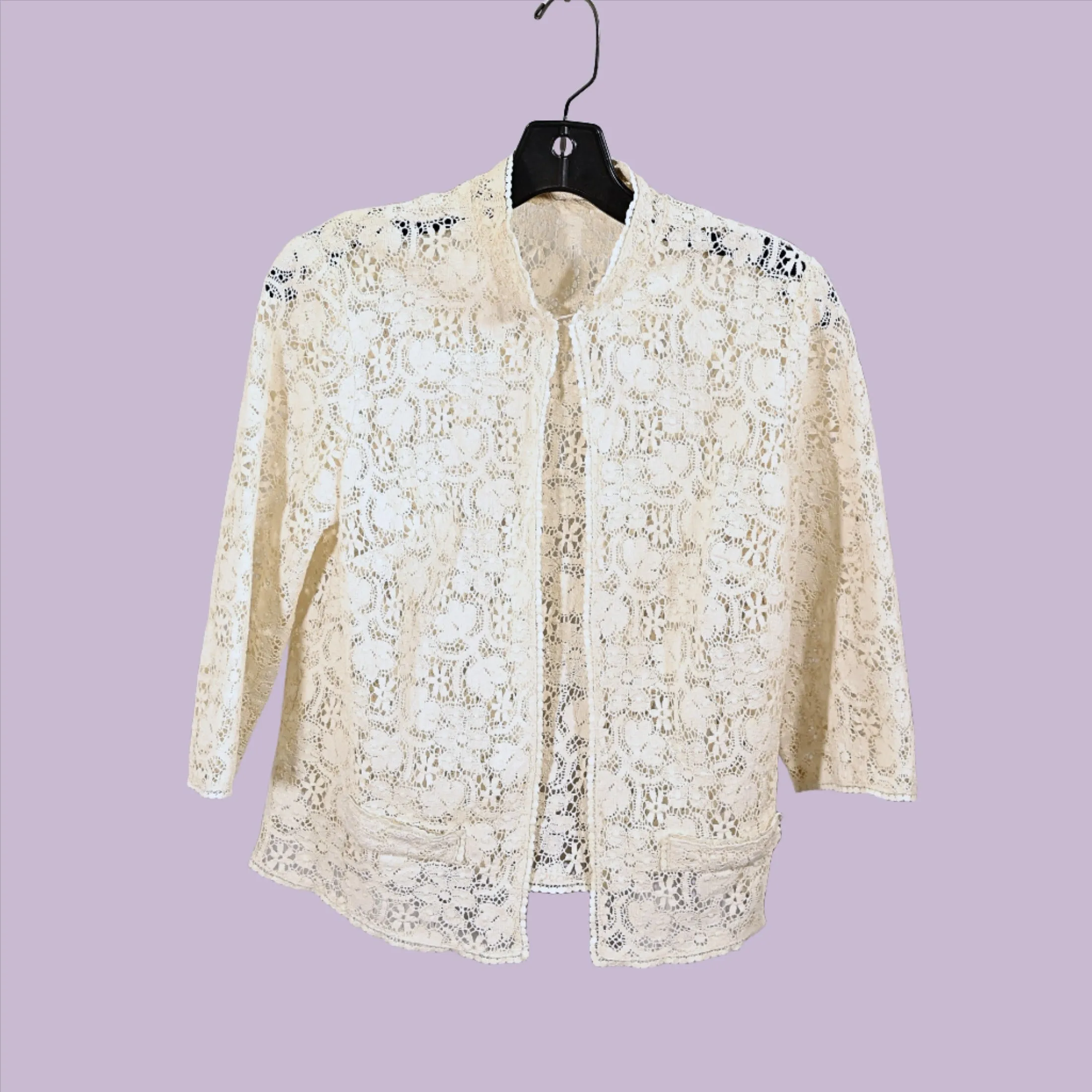 Vintage 60s Cream Lace Top, Grandmillenial Hippie Lace Blouse S