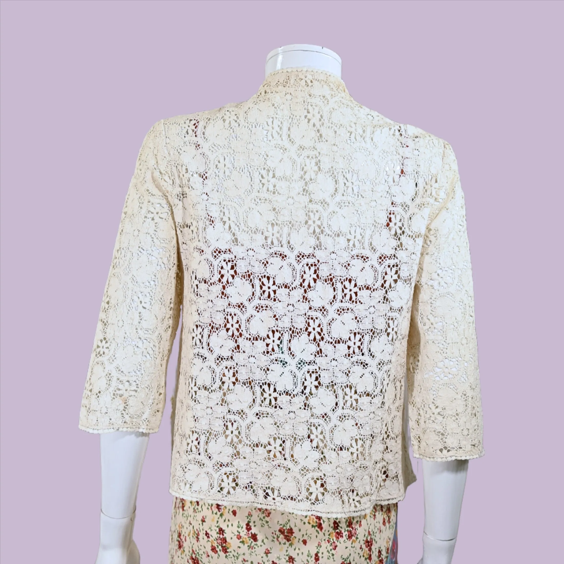 Vintage 60s Cream Lace Top, Grandmillenial Hippie Lace Blouse S