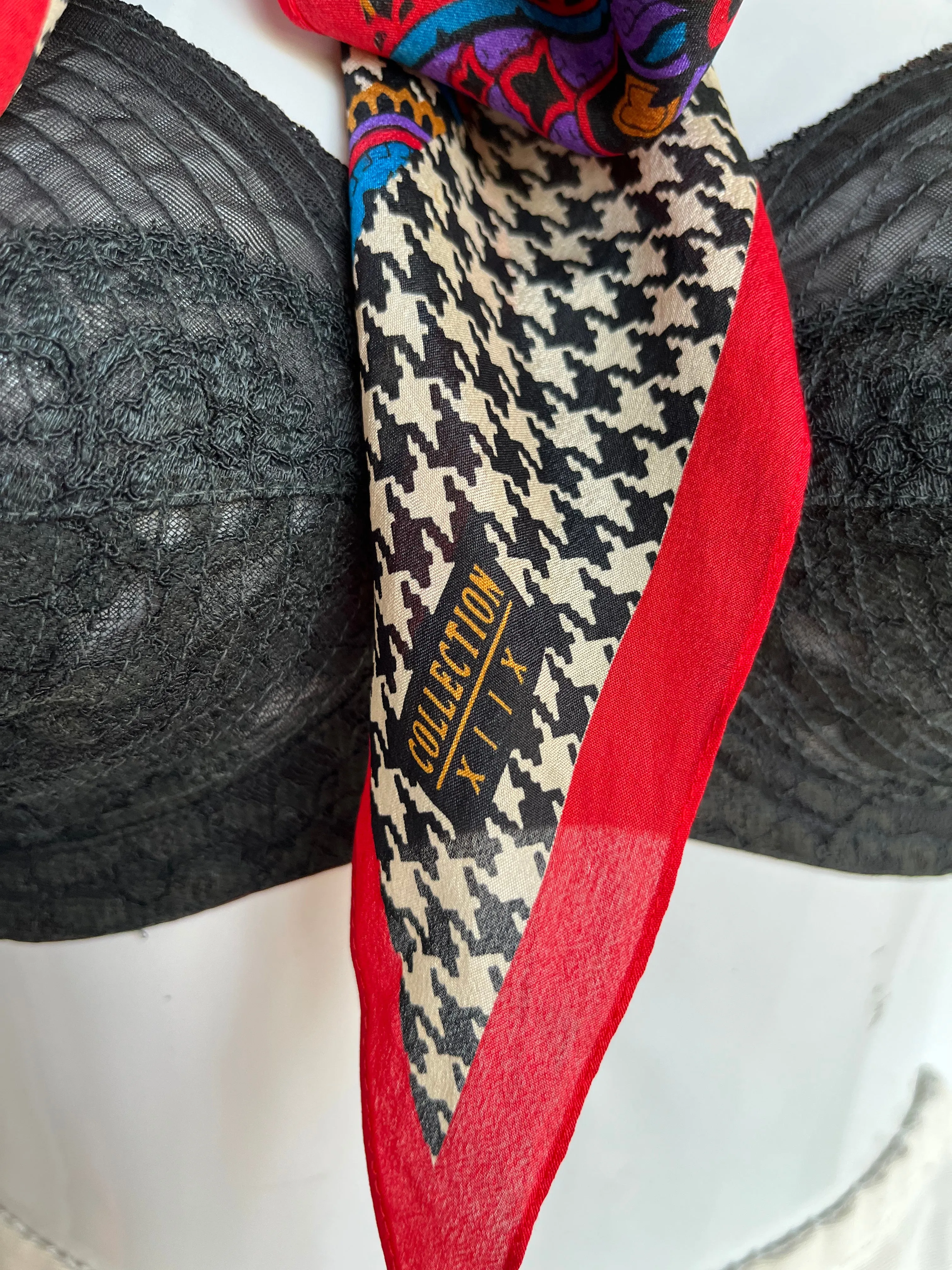 Vintage 80s 90s Checkered Paisley Maximalist Long Silk Scarf