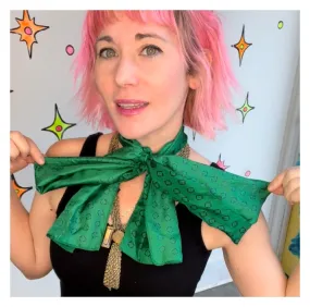 Vintage 80s | Green Long Geometric Print Silk Scarf