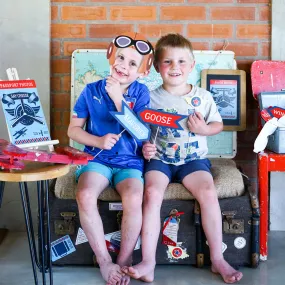 Vintage Blimp and Biplane Photo Booth Decorations | Military Airplanes Photo Booth Props