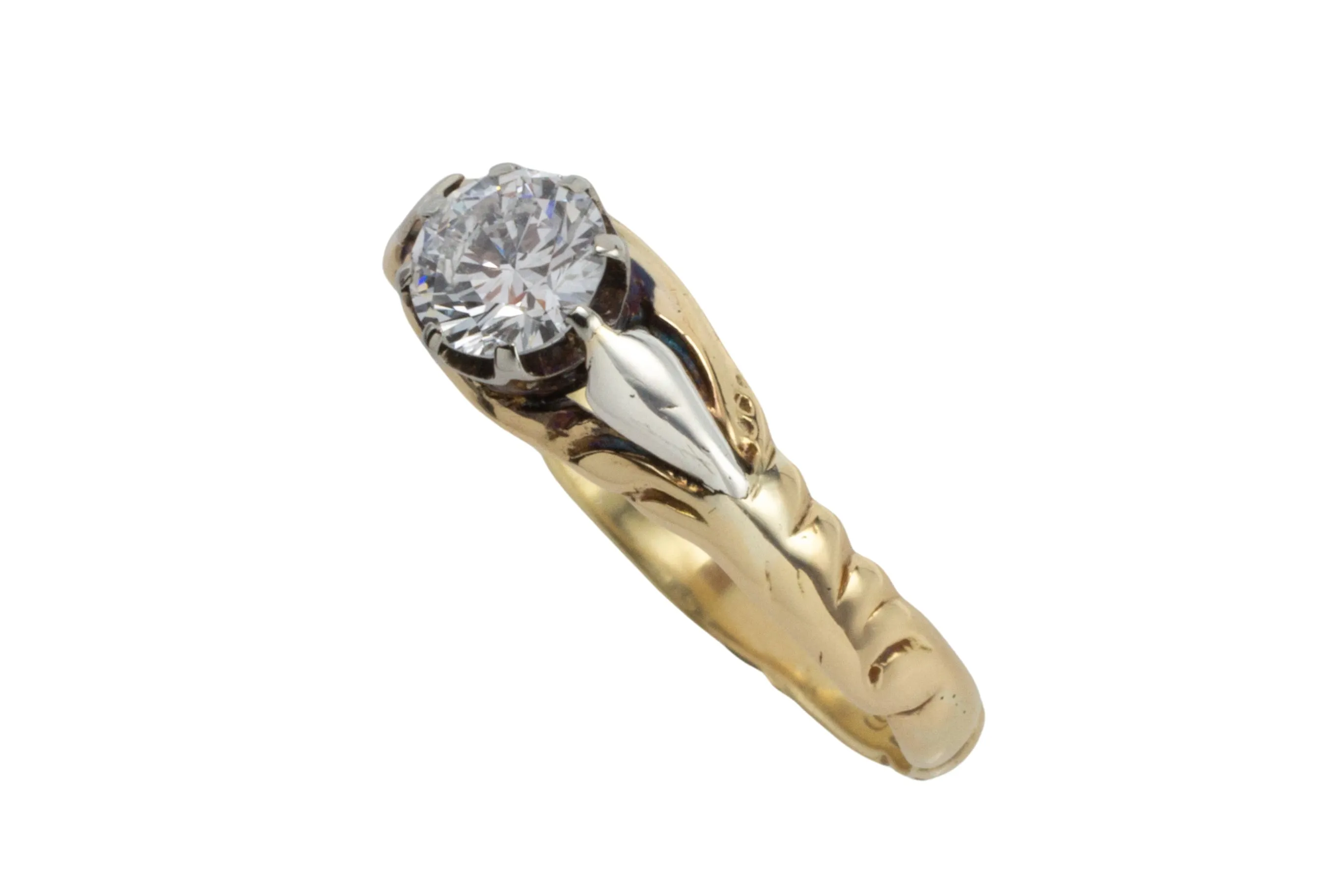 Vintage diamond solitaire ring in yellow and white gold