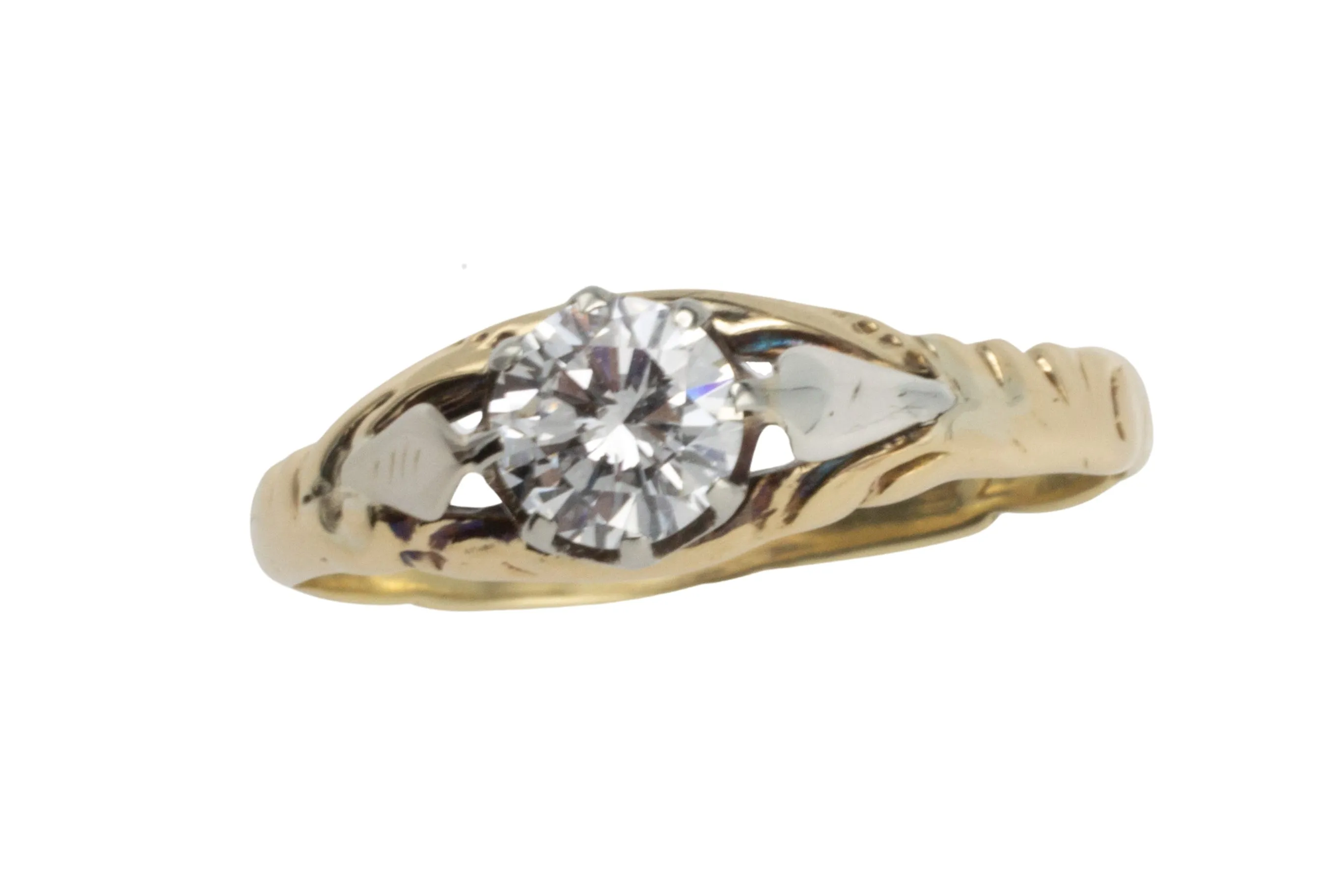 Vintage diamond solitaire ring in yellow and white gold