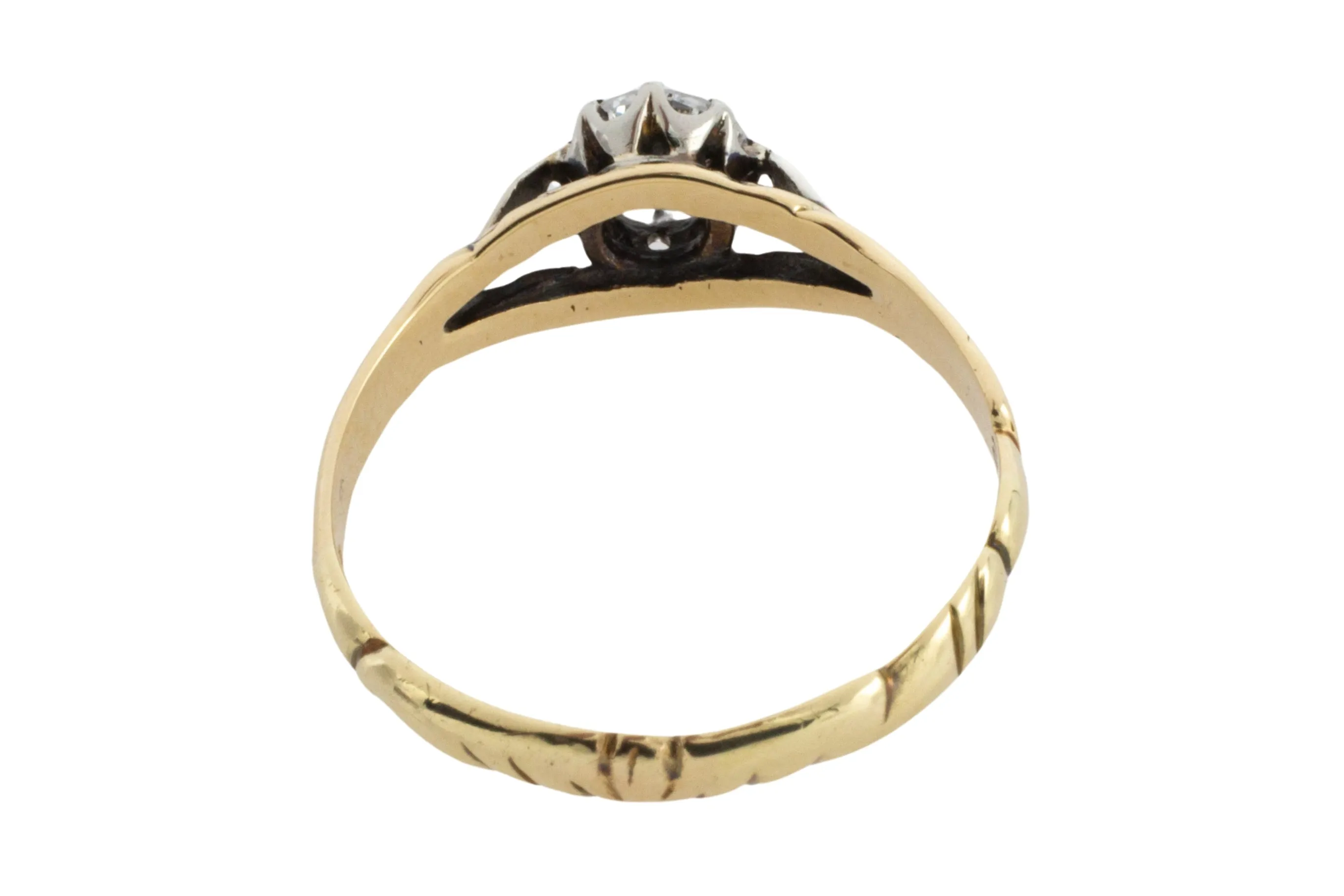 Vintage diamond solitaire ring in yellow and white gold