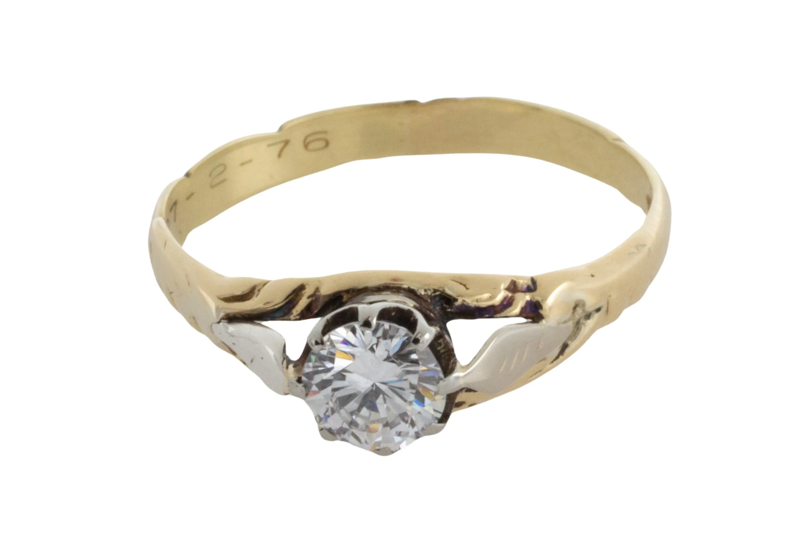 Vintage diamond solitaire ring in yellow and white gold