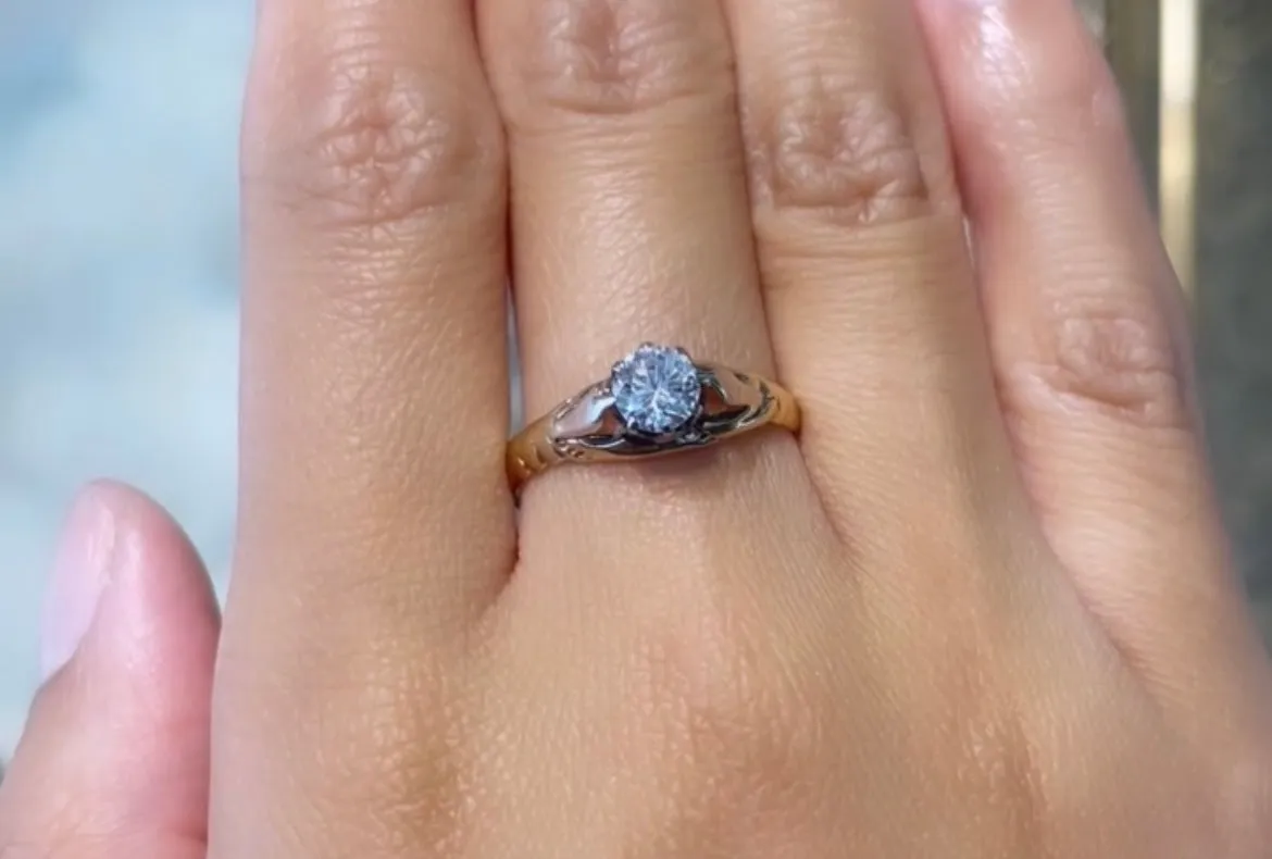 Vintage diamond solitaire ring in yellow and white gold