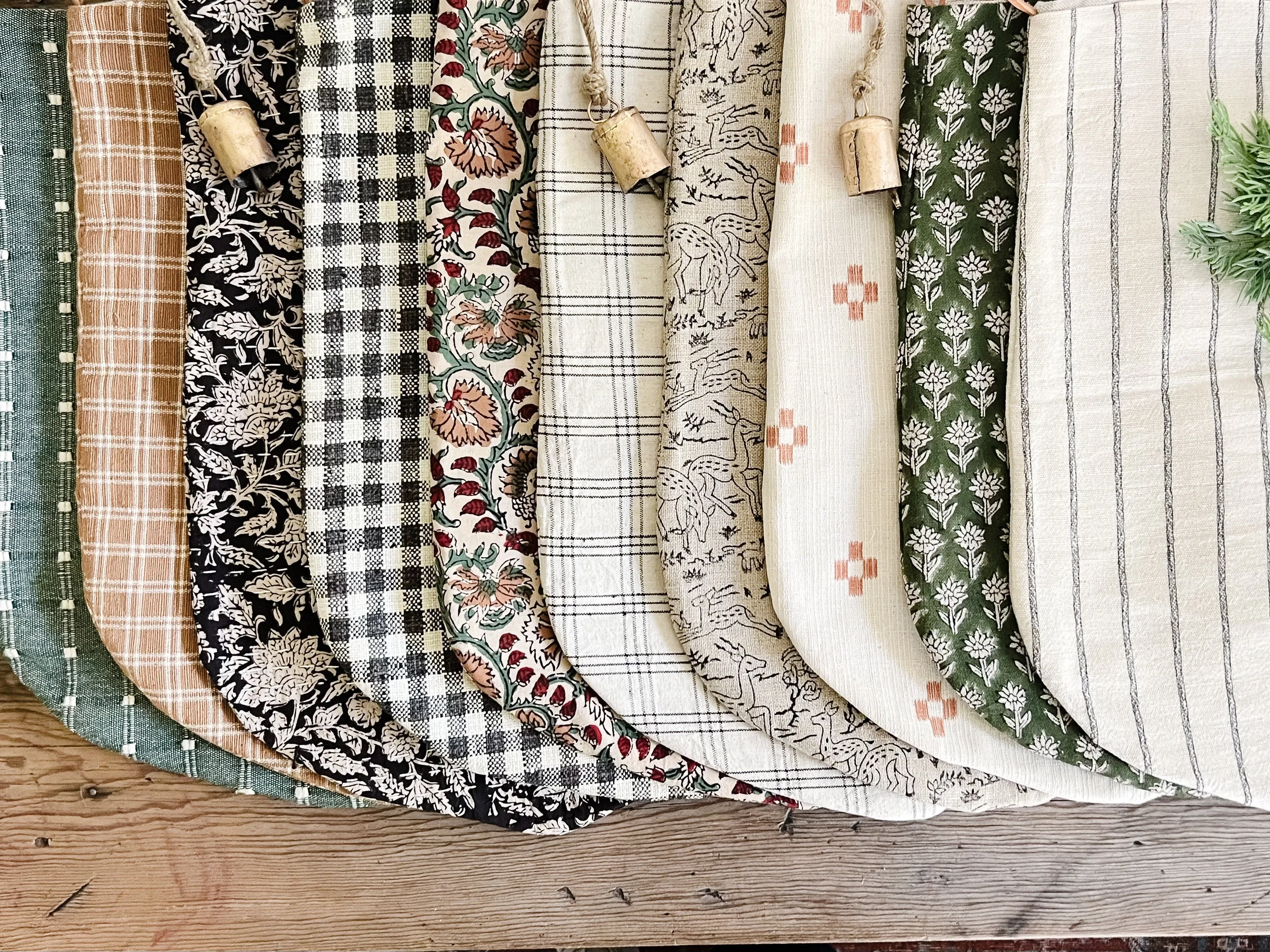Vintage Inspired Reindeer Linen Print Christmas Stockings