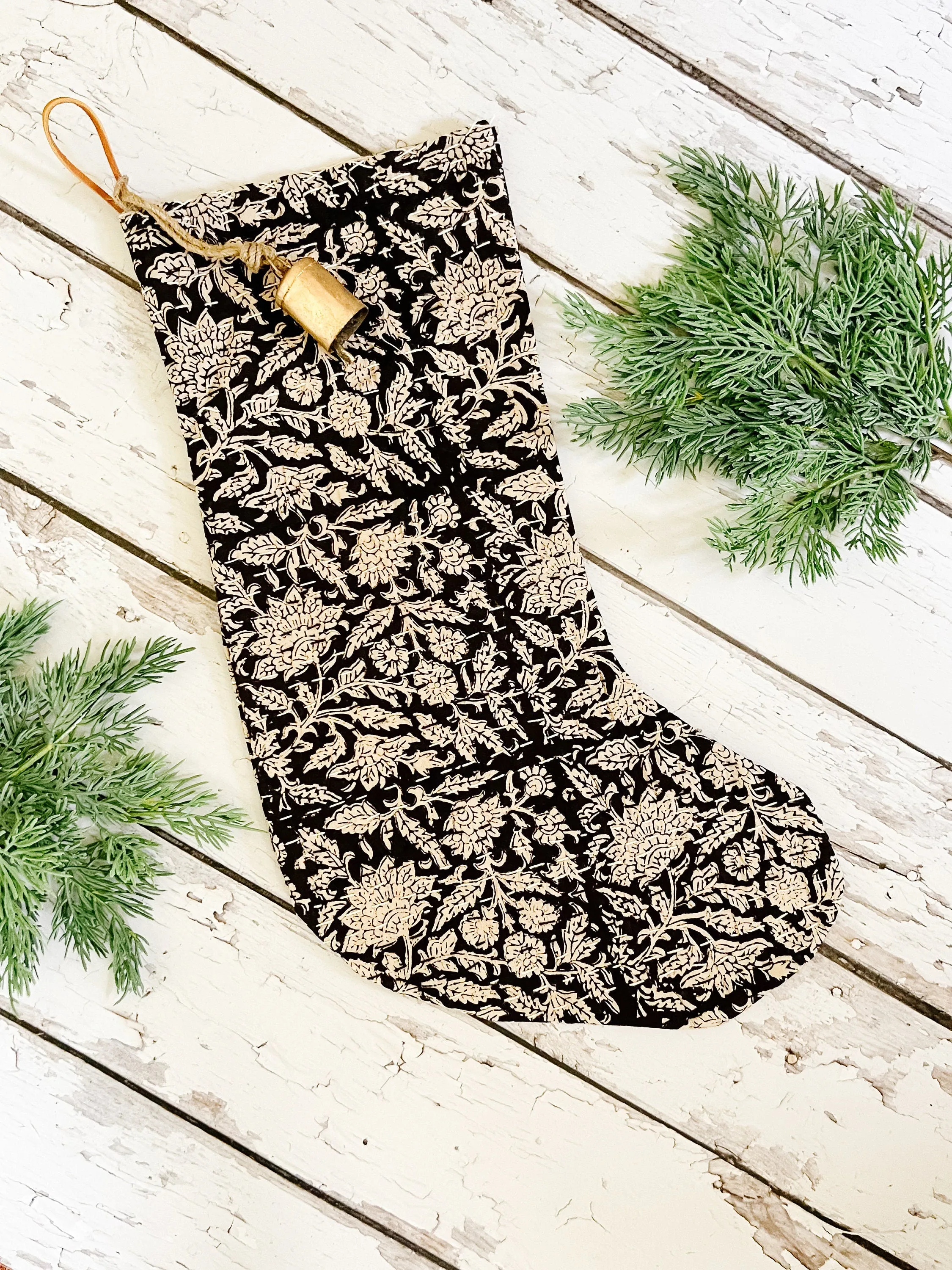 Vintage Inspired Reindeer Linen Print Christmas Stockings