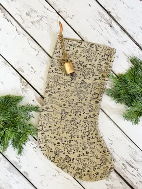 Vintage Inspired Reindeer Linen Print Christmas Stockings