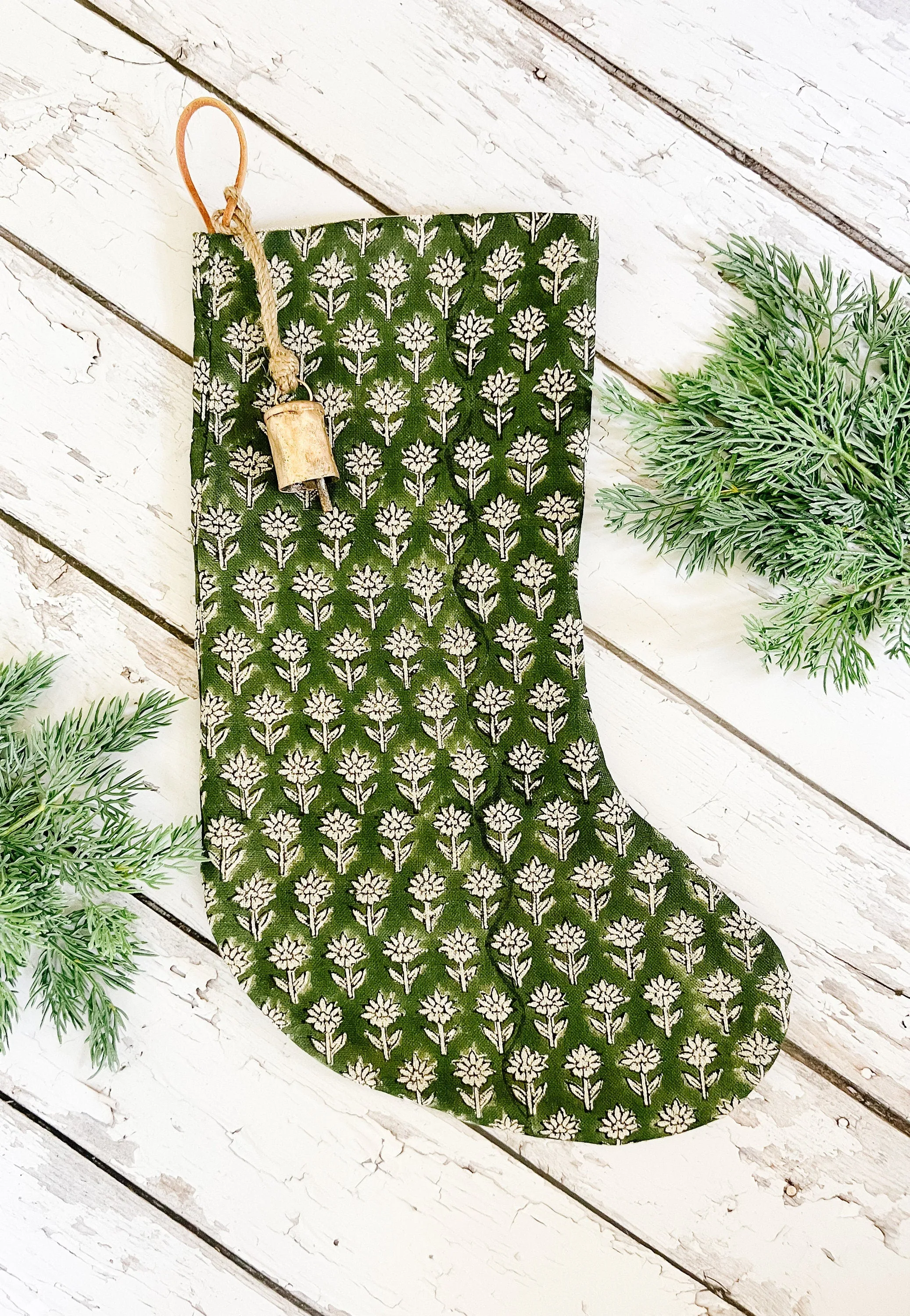 Vintage Inspired Reindeer Linen Print Christmas Stockings