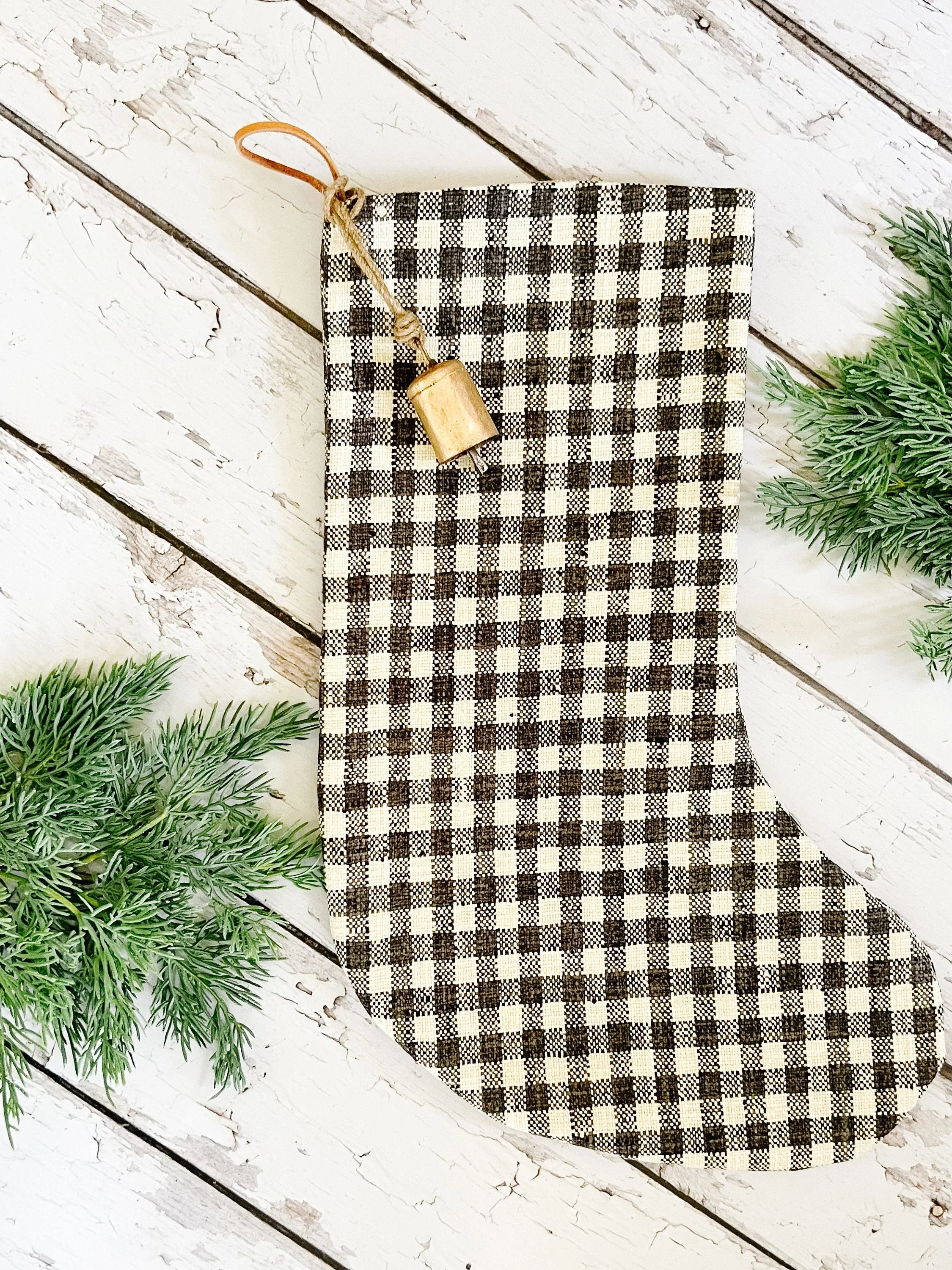 Vintage Inspired Reindeer Linen Print Christmas Stockings