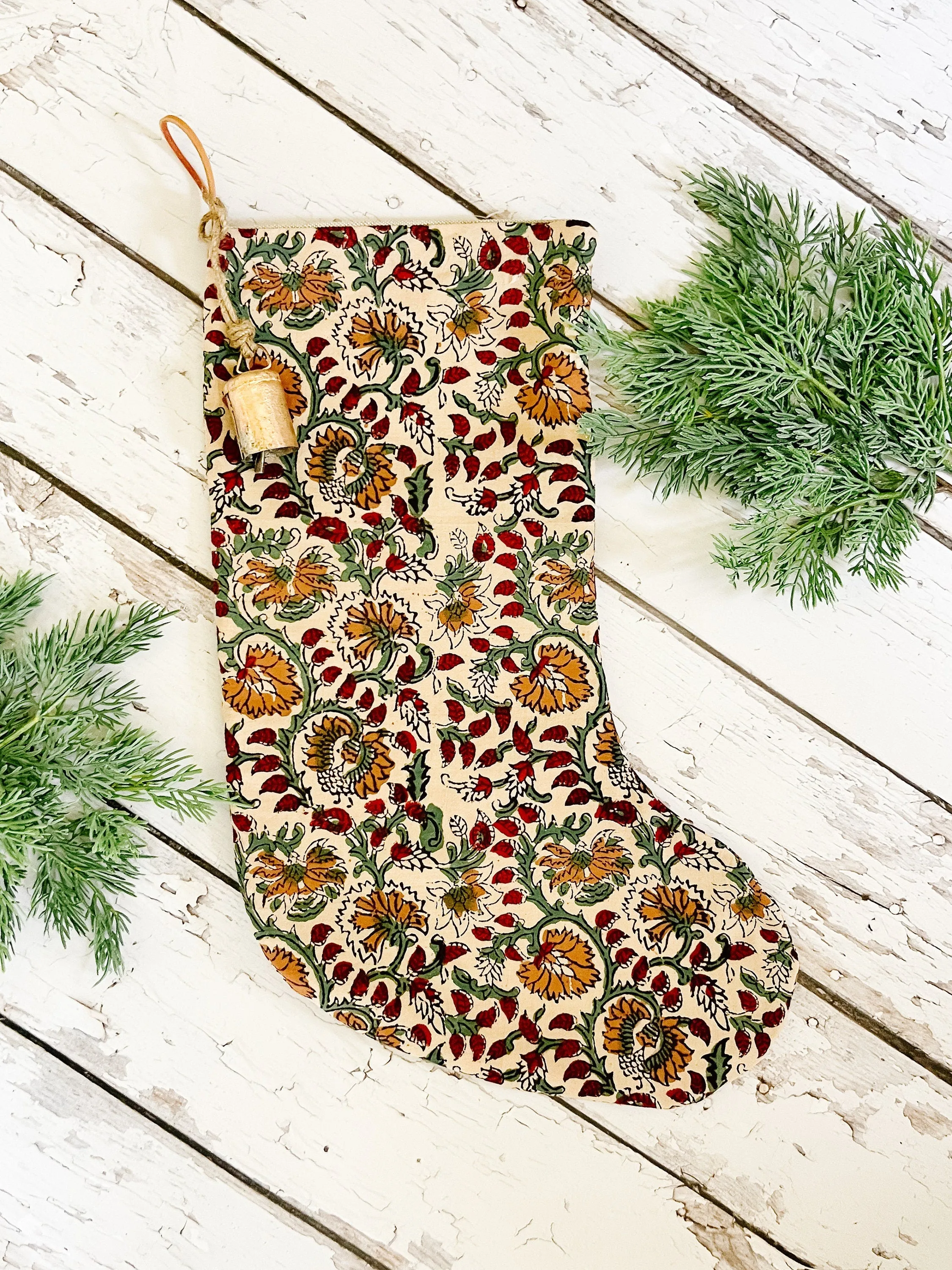 Vintage Inspired Reindeer Linen Print Christmas Stockings
