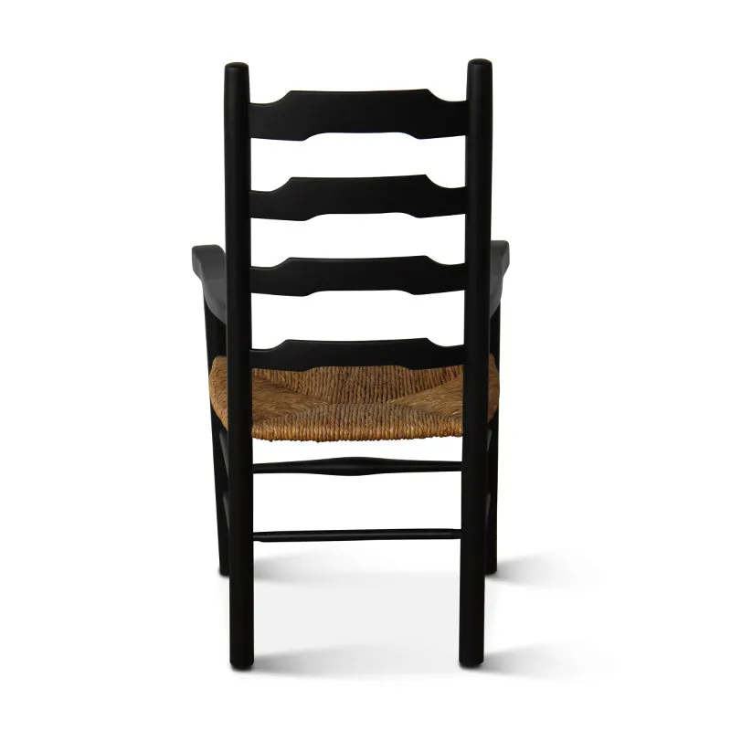 Vintage Ladderback Armchairs with Rush Seats