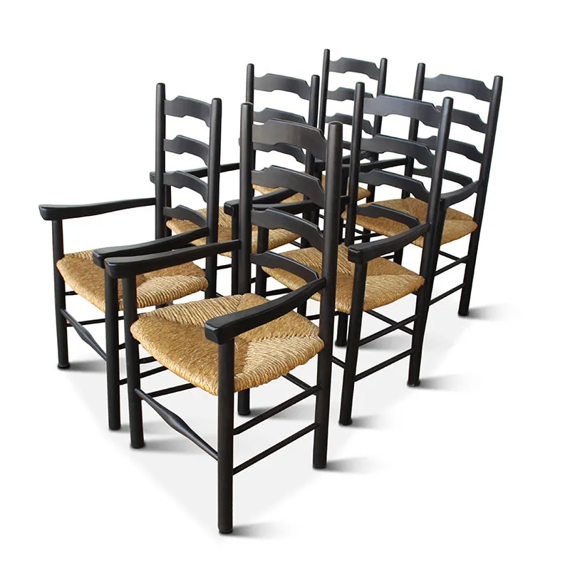 Vintage Ladderback Armchairs with Rush Seats