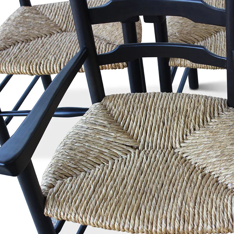 Vintage Ladderback Armchairs with Rush Seats