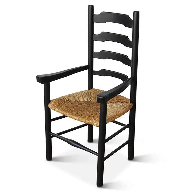 Vintage Ladderback Armchairs with Rush Seats
