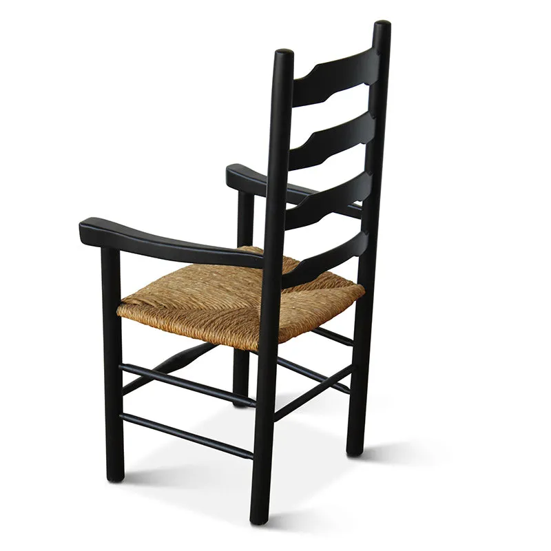 Vintage Ladderback Armchairs with Rush Seats