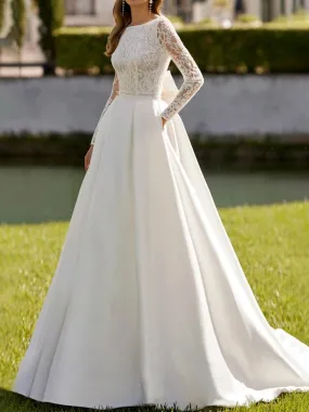 Vintage Long Sleeve Wedding Dress Winter A-line Courthouse