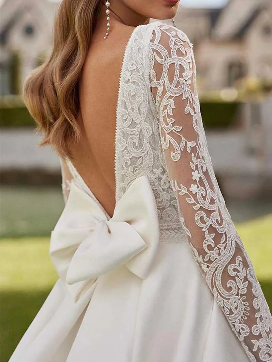 Vintage Long Sleeve Wedding Dress Winter A-line Courthouse