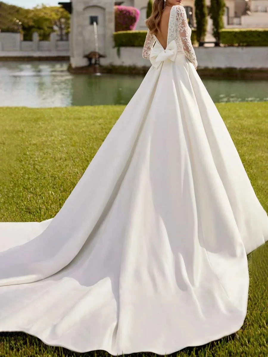 Vintage Long Sleeve Wedding Dress Winter A-line Courthouse