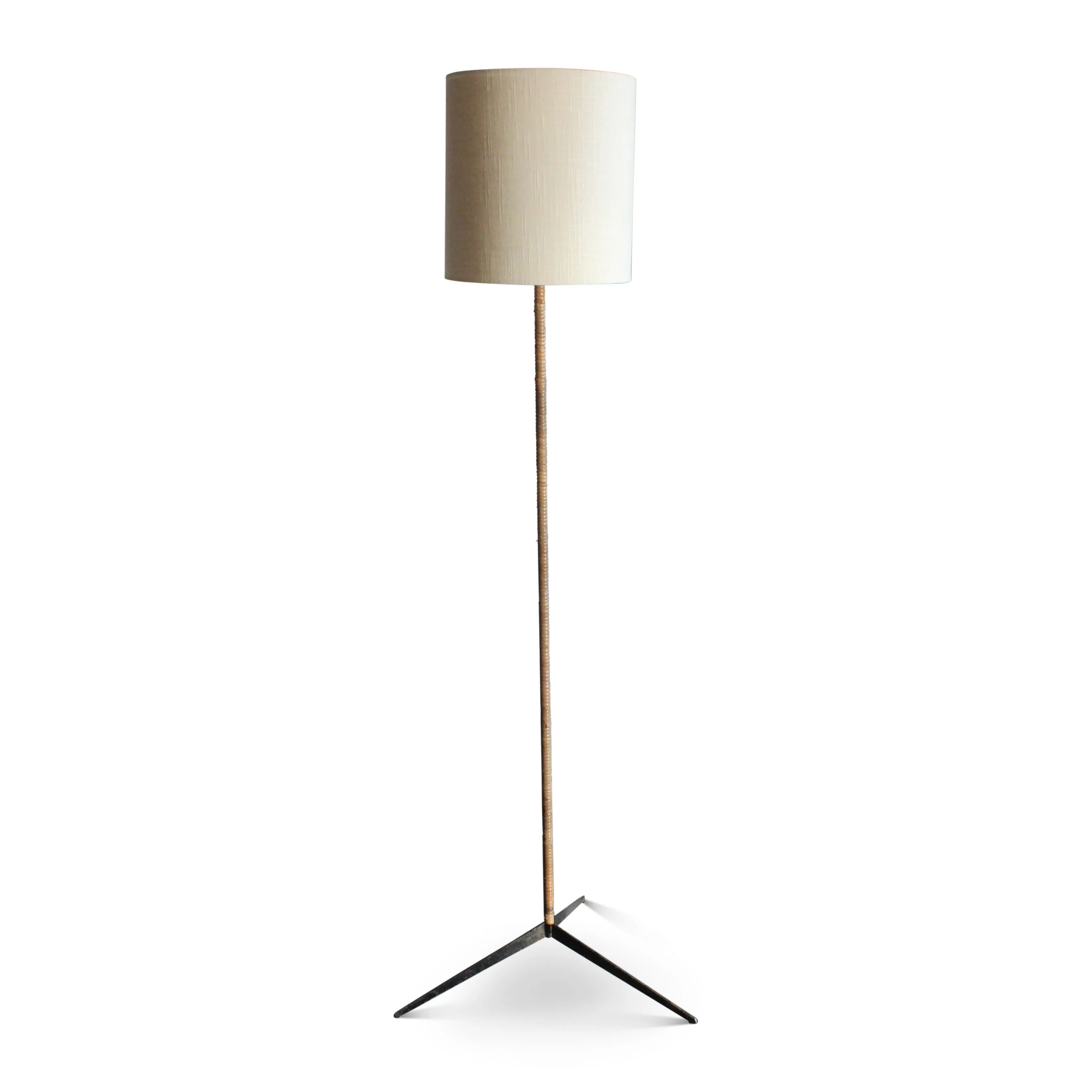 Vintage Rattan Wrapped Iron Floor Lamp, France, 1950s