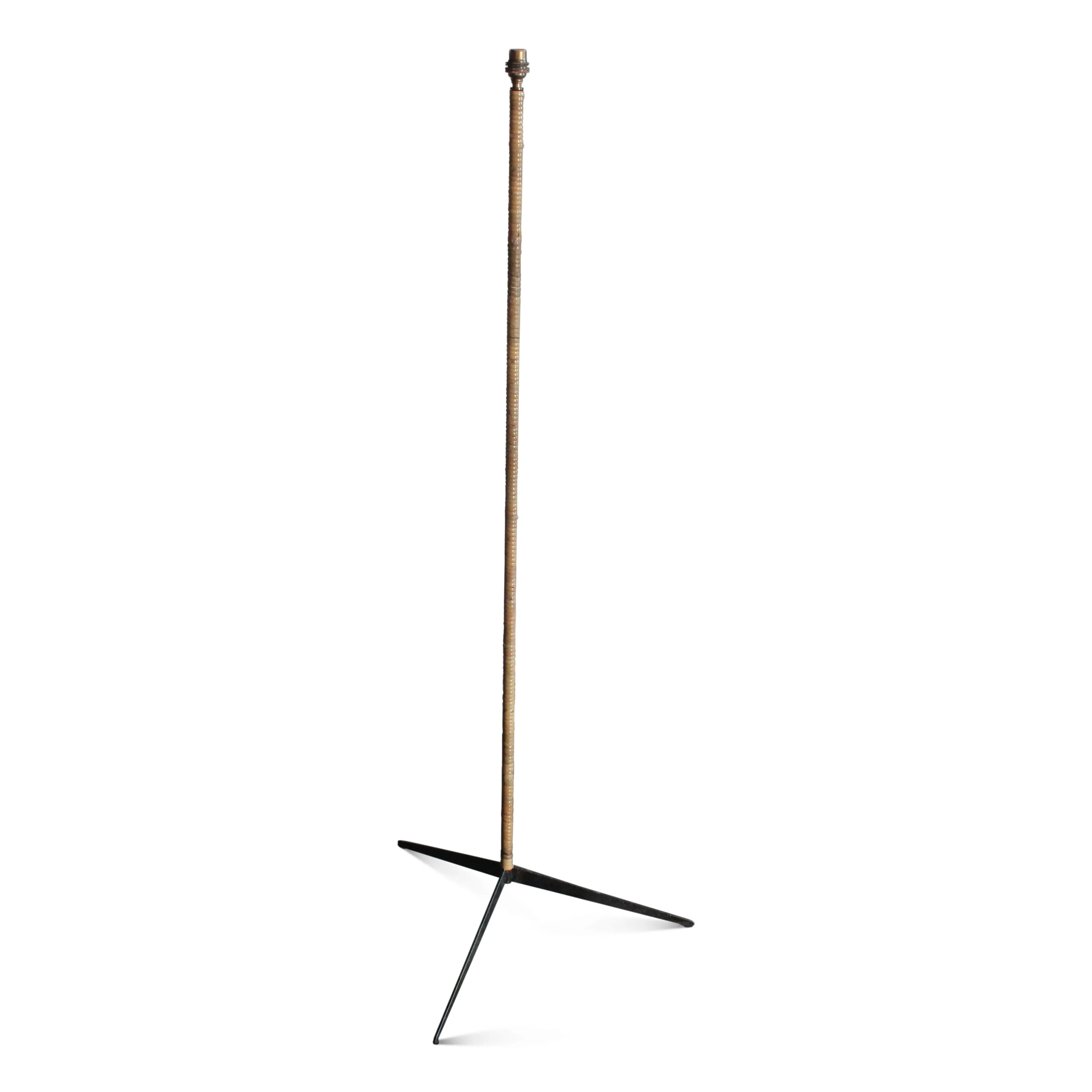 Vintage Rattan Wrapped Iron Floor Lamp, France, 1950s