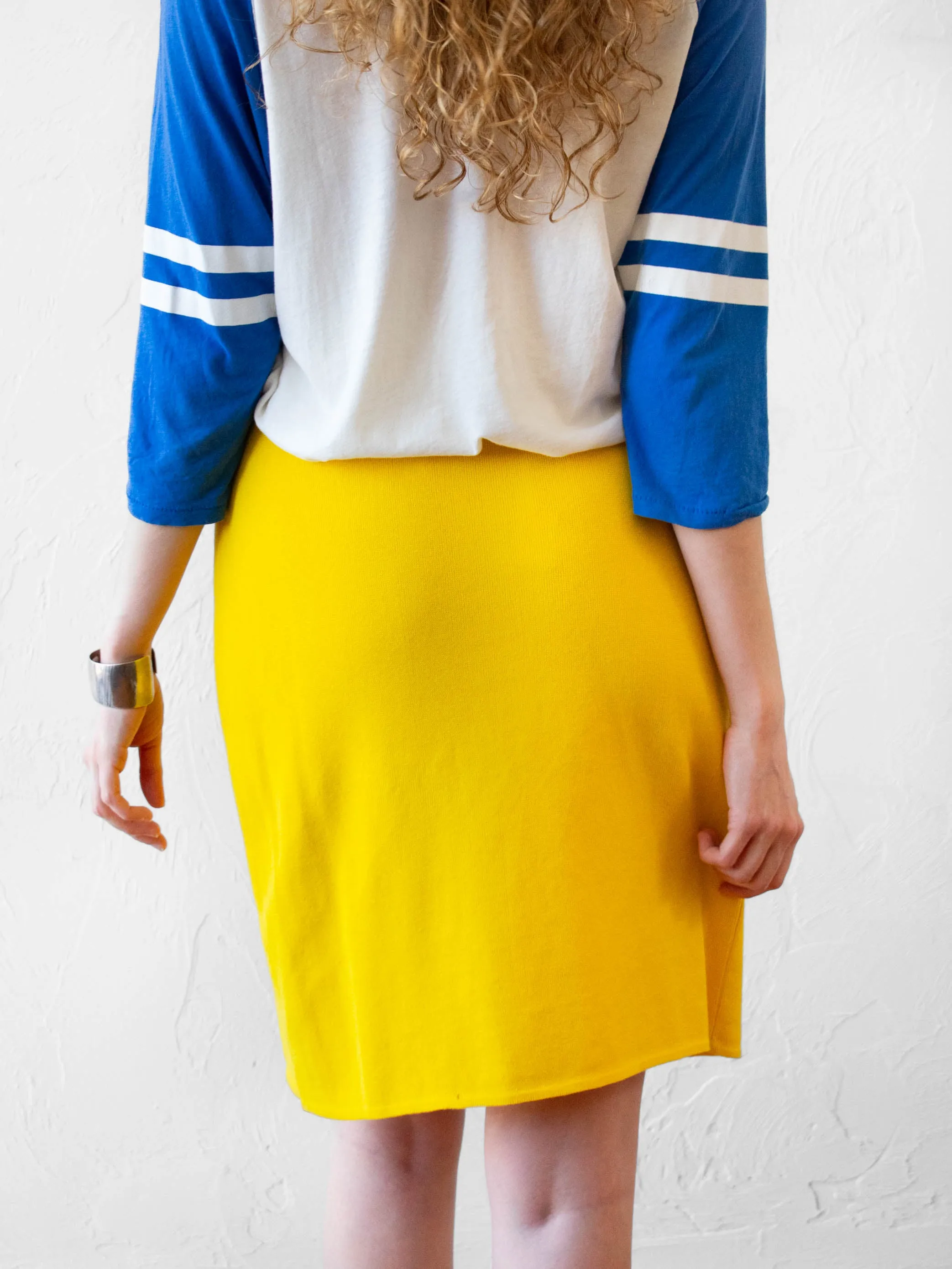 Vintage Salvatore Ferragamo Yellow Knit Wrap Skirt with Gold Clasp S/M
