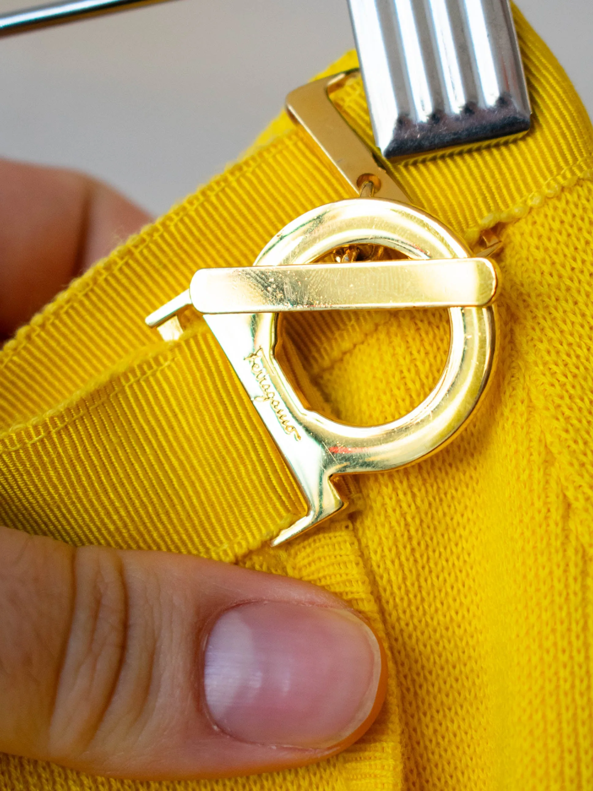 Vintage Salvatore Ferragamo Yellow Knit Wrap Skirt with Gold Clasp S/M