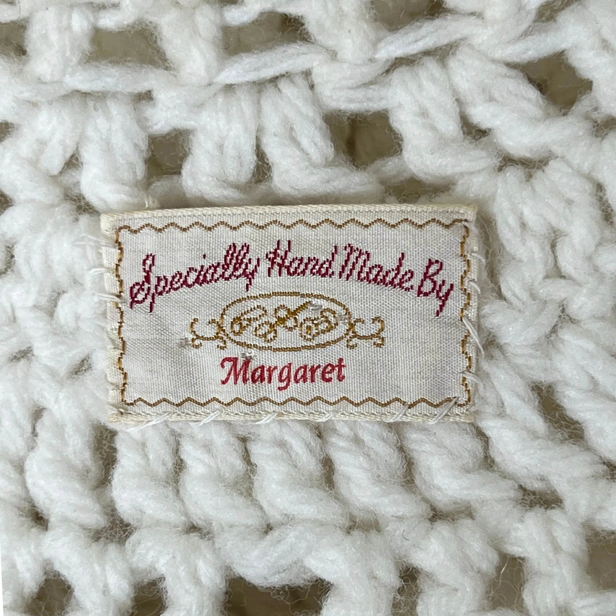 White Crochet Knit Shawl - Handmade by Margaret - Vintage, One Size