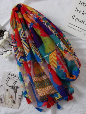 Women Vintage Sunscreen Tessel Printed Scarf