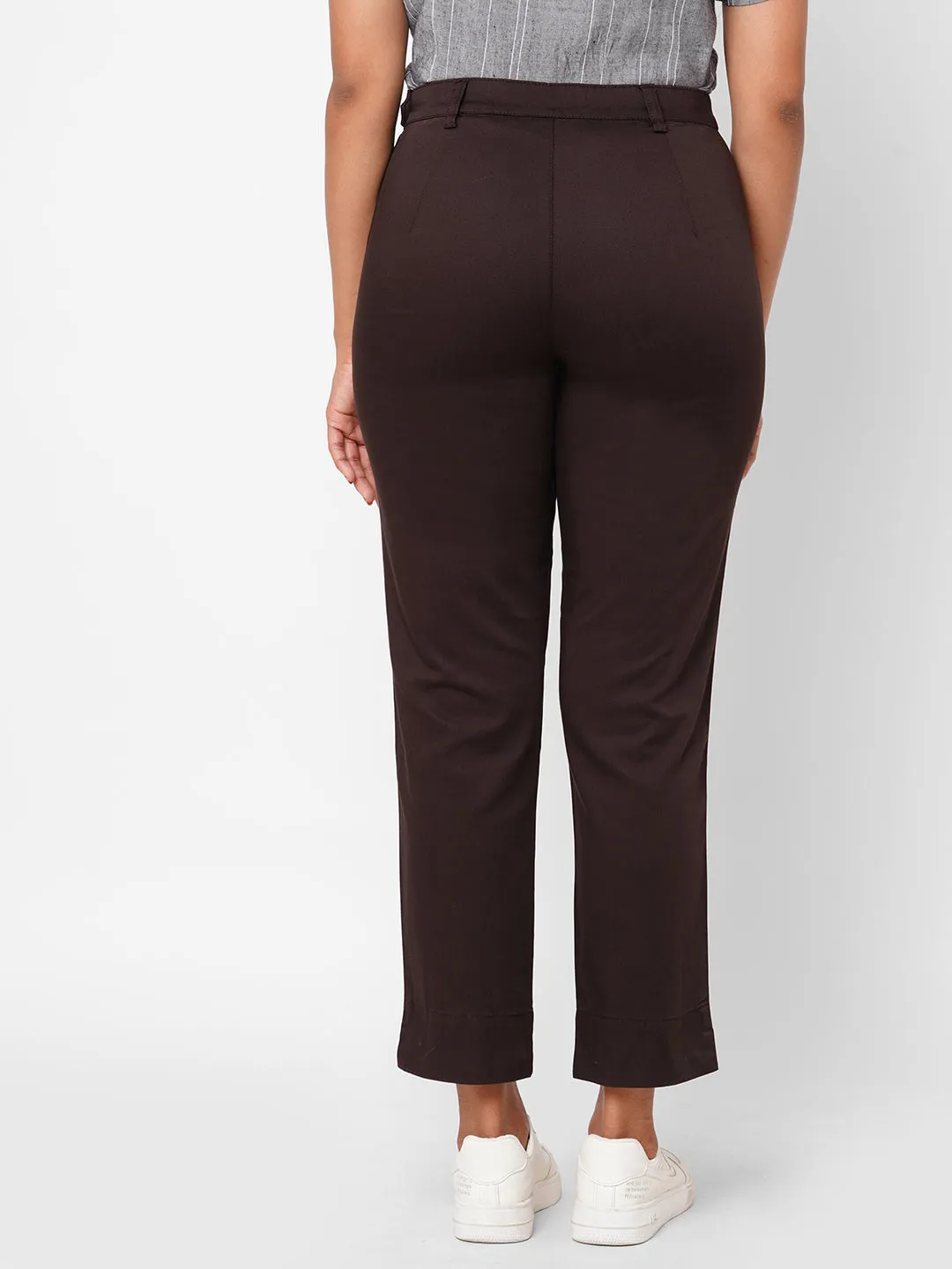 Women's Brown Cotton Lycra Regular Fit Pant