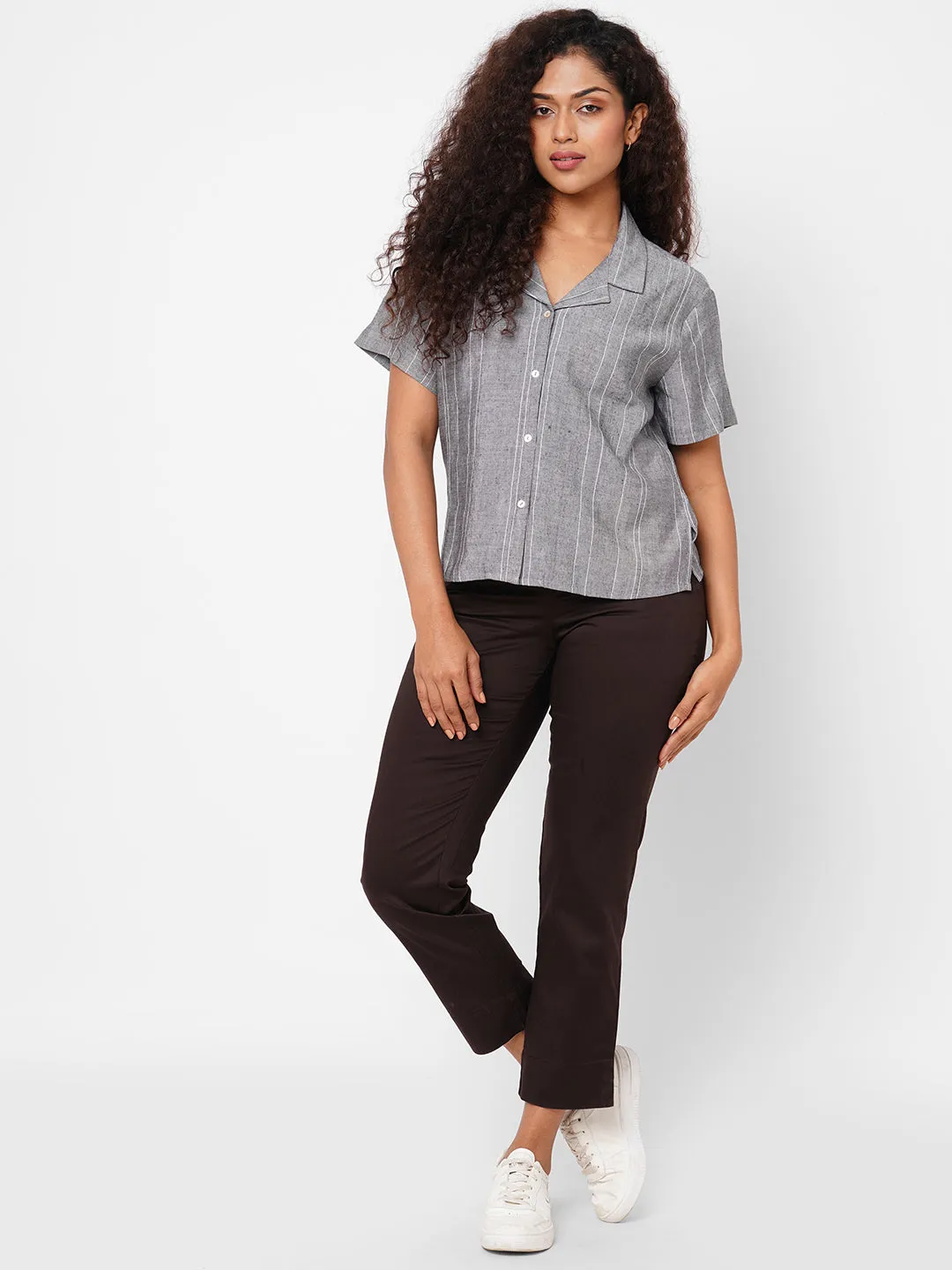 Women's Brown Cotton Lycra Regular Fit Pant