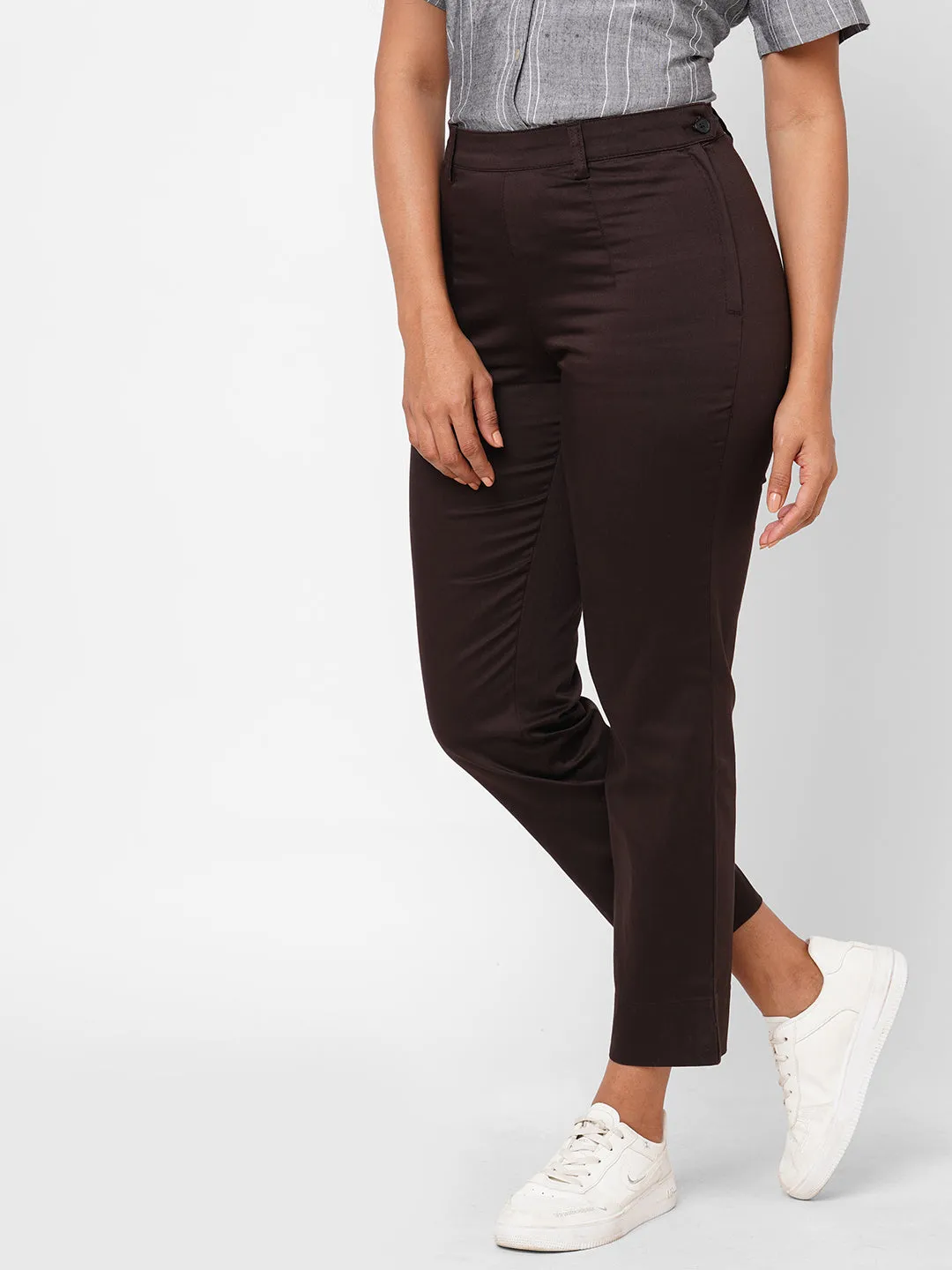 Women's Brown Cotton Lycra Regular Fit Pant